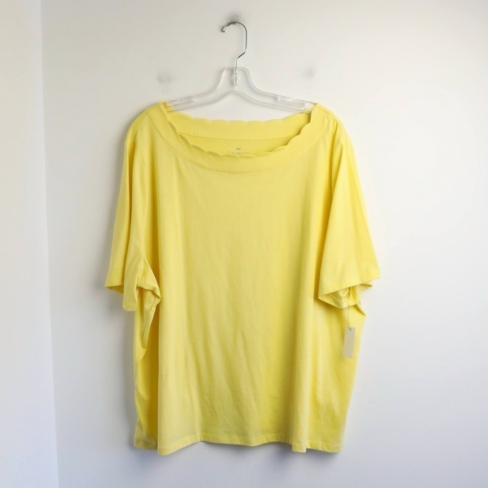 NWT Talbots Yellow Scalloped Neck T-shirt 3X pima cotton spring summer new